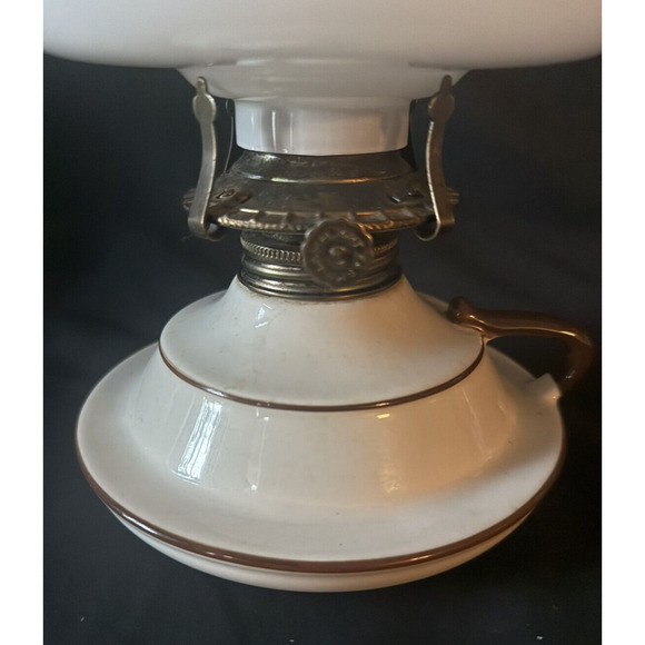 Vintage Lamplight Farms Oil Lamp Shade Stoneware Pottery Milk Glass Brown Ruffle - Picture 7 of 15